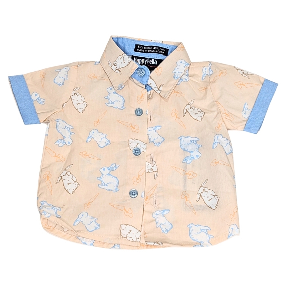 Baby Easter Bunny Button Down Shirt‎ NWT 6–9M Blue Trim